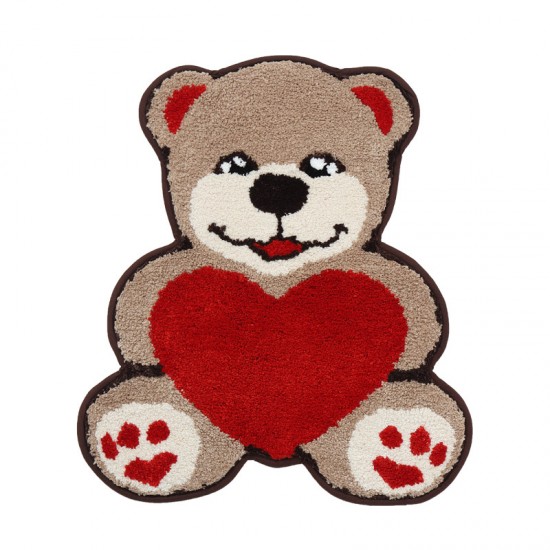 Cute heart bear bedroom bedside rug, shaped children's room mat, children's reading area mat, bedroom bedside rug.
