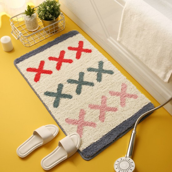 Korean Instagram-style green plaid bathroom mats Bathtub and shower room absorbent mats, bedroom bedside rugs.