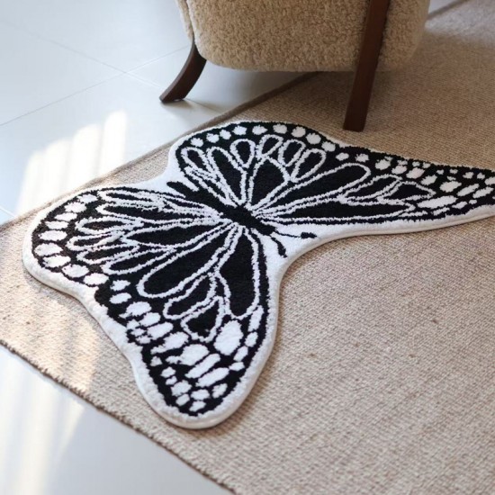 French retro bedroom carpet, luxury living room coffee table, thickened soundproof floor mat, black and white butterfly bedside mat.