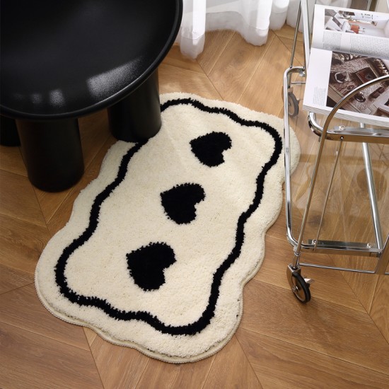 Cross-border Instagram-style black and white absorbent bathroom mat, thickened, plush, non-slip bathroom mat, flocked rug.